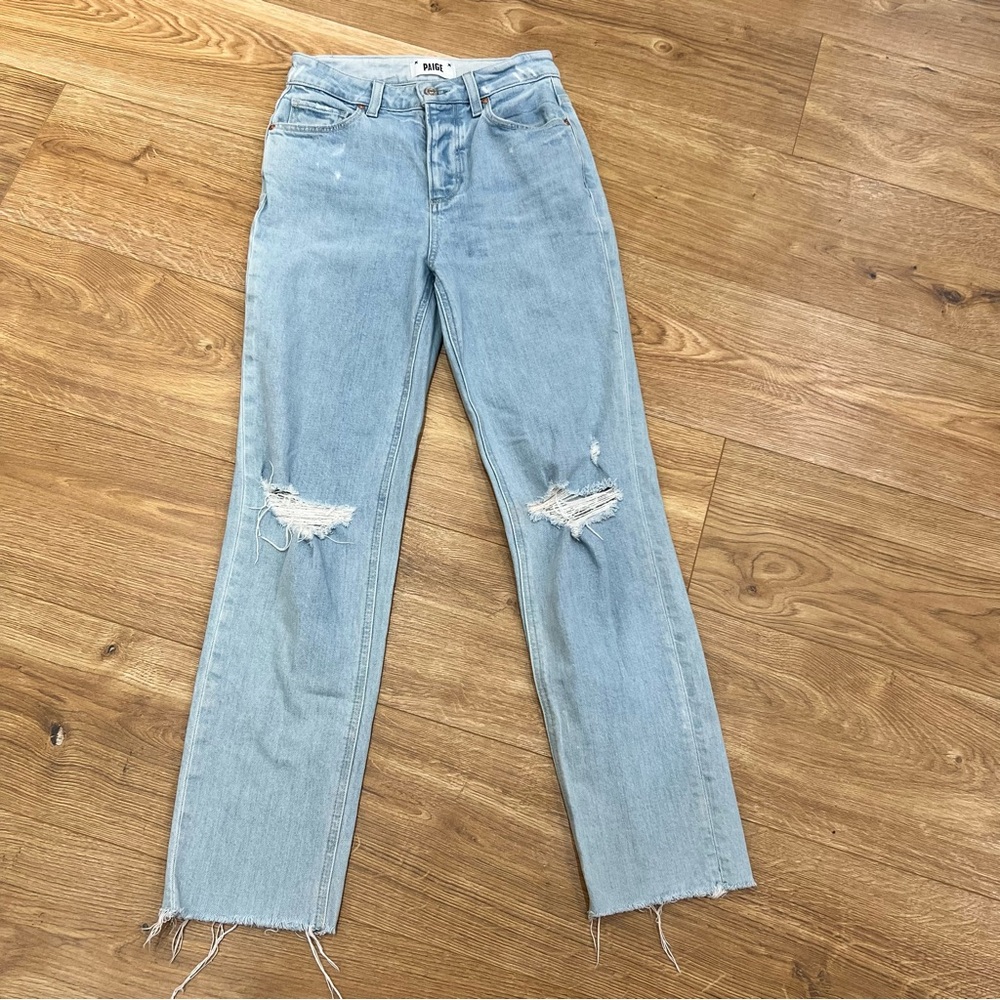 PAIGE Denim Sarah Straight Ankle Jean Light Wash Distressed High Rise Size 25